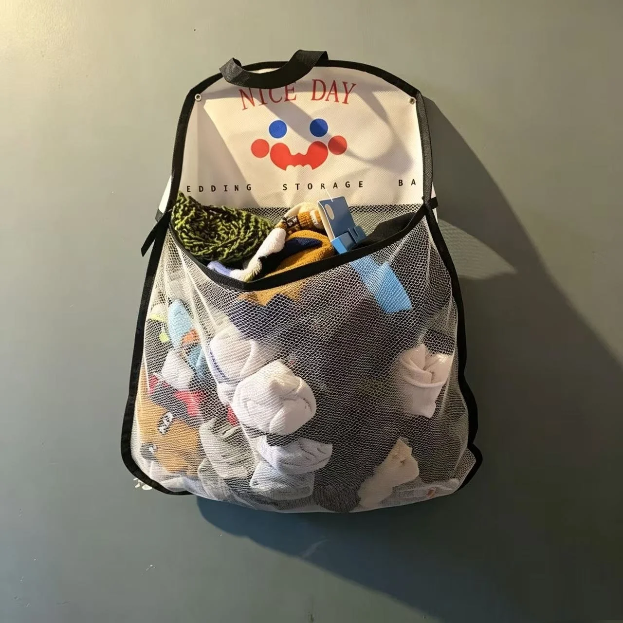 Hanging Mesh Storage Bag - Breathable Fabric Organizer Bag with Cute Animal Prints, Space-Saving Foldable Design, Suitable for Underwear, Socks, and Handbags, Wall-Mounted Laundry Room Accessory, Ideal Gift for Home Organization, Laundry Room Accessory, Lively Design, Durable Structure, Hanging Rack