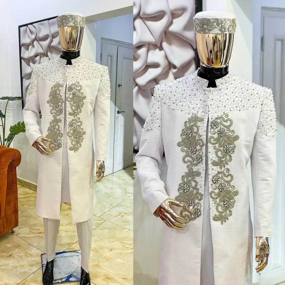 

Luxury Prom Men Suit One Piece Beaded Crystal Single Breasted Groom Wedding Tuxedos Party Male Blazers Business Customized