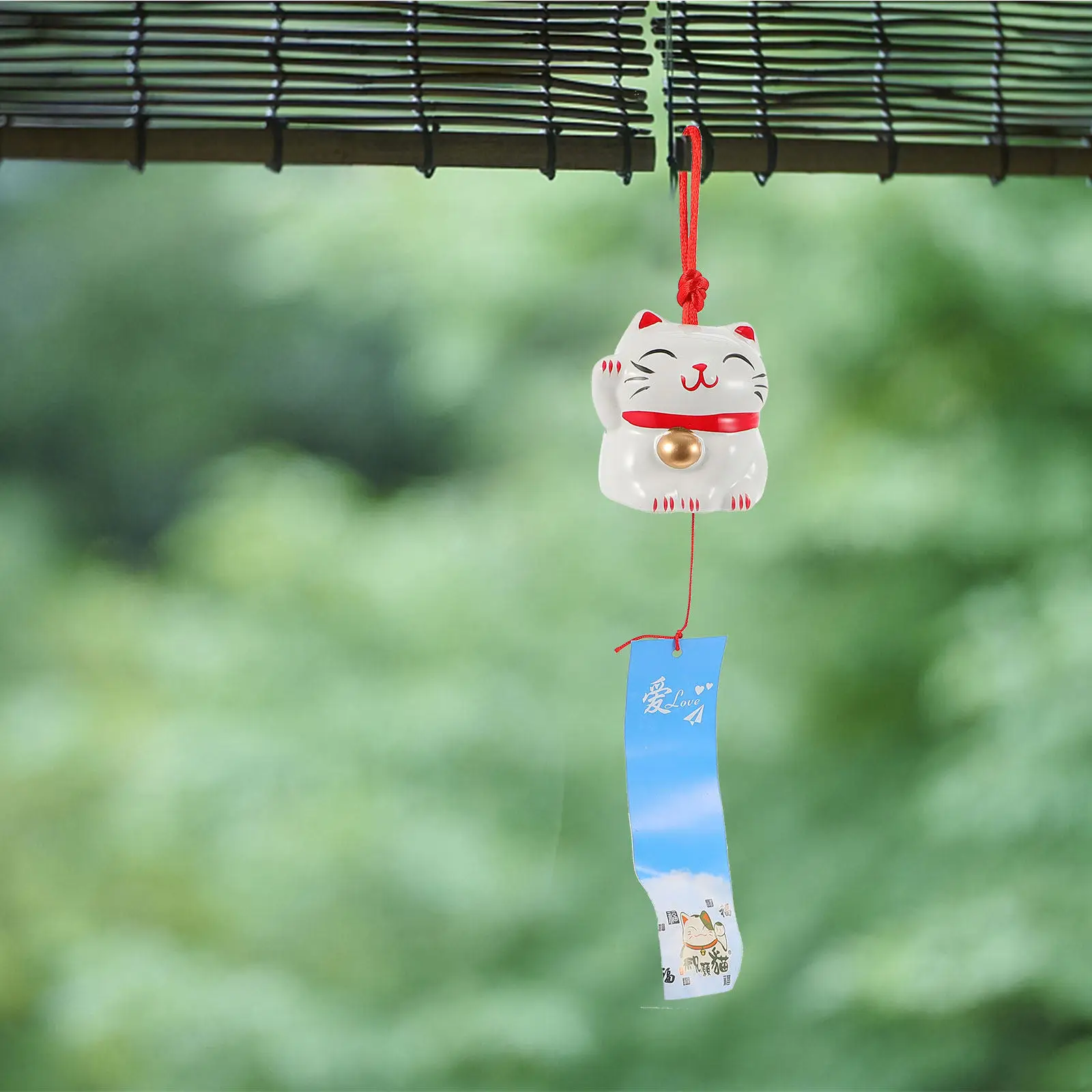 2Pcs Handcrafted Ceramic Fortune Cat Wind Bell Feng Shui Charm for Indoor Outdoor Decor Garden Balcony Gift Brightening Life