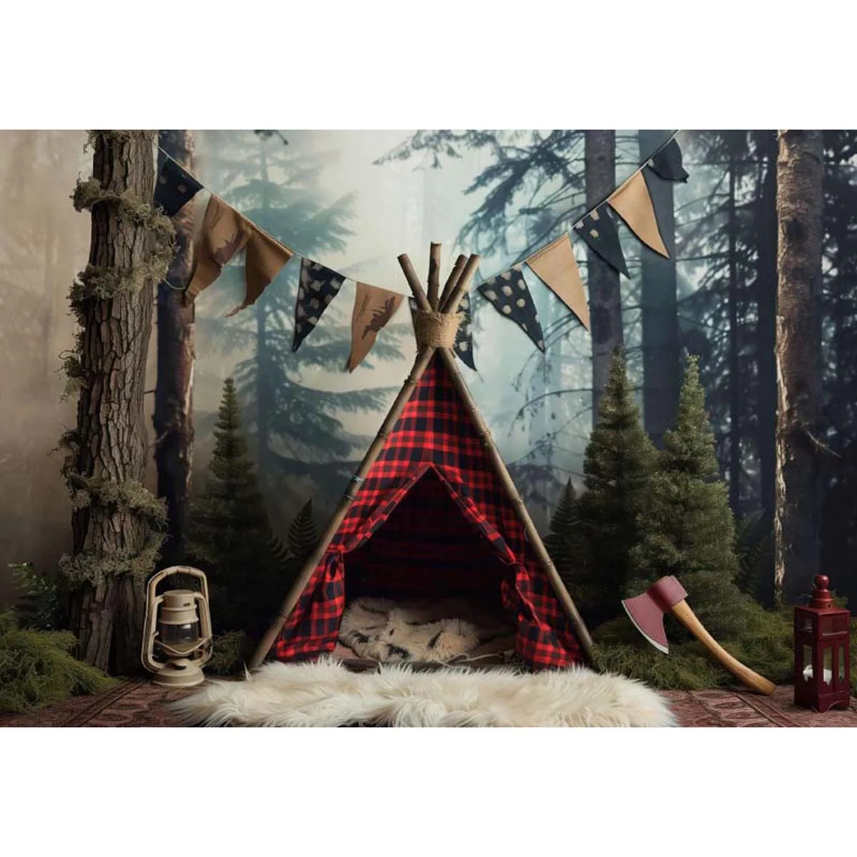 

Allenjoy Camping Teepee Forest Adventure Backdrop