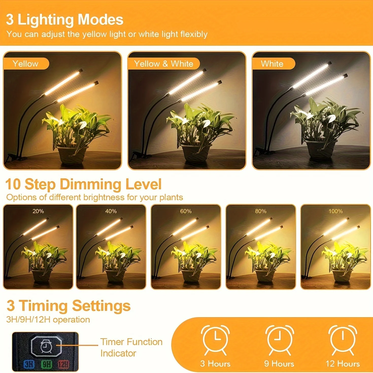 Indoor Plant Grow Lamp,Clip On Plant Lamp Full Spectrum LED Plant Grow Light Phytolamp Home Flower Seedling Supplementary Light