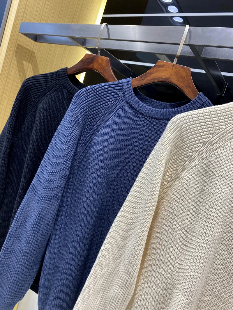 Ele Thiened Maglione lavorato a maglia in puro cotone Comodo caldo sopra la testa Inverno da uomo Colore rotondo Ne Maglieria accogliente