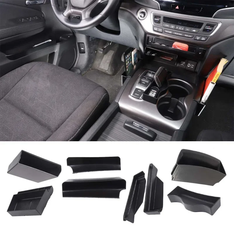 For Honda Pilot 2015-2022 ABS Black Car Center Console Storage Box Mobile Phone Tray Glove Box Car Accessories