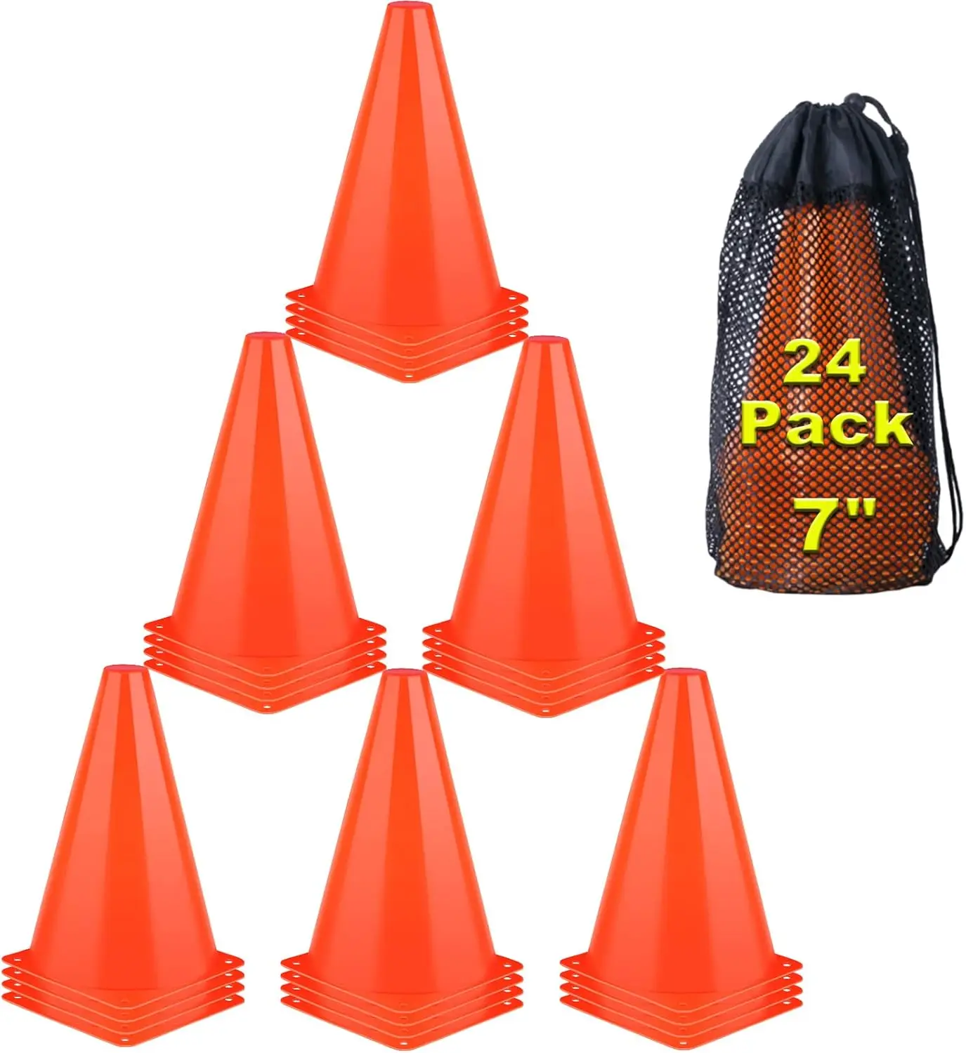 

24 Pack 7" Orange Cones for Soccer, Basketball, Football Drills, Indoor Outdoor Training