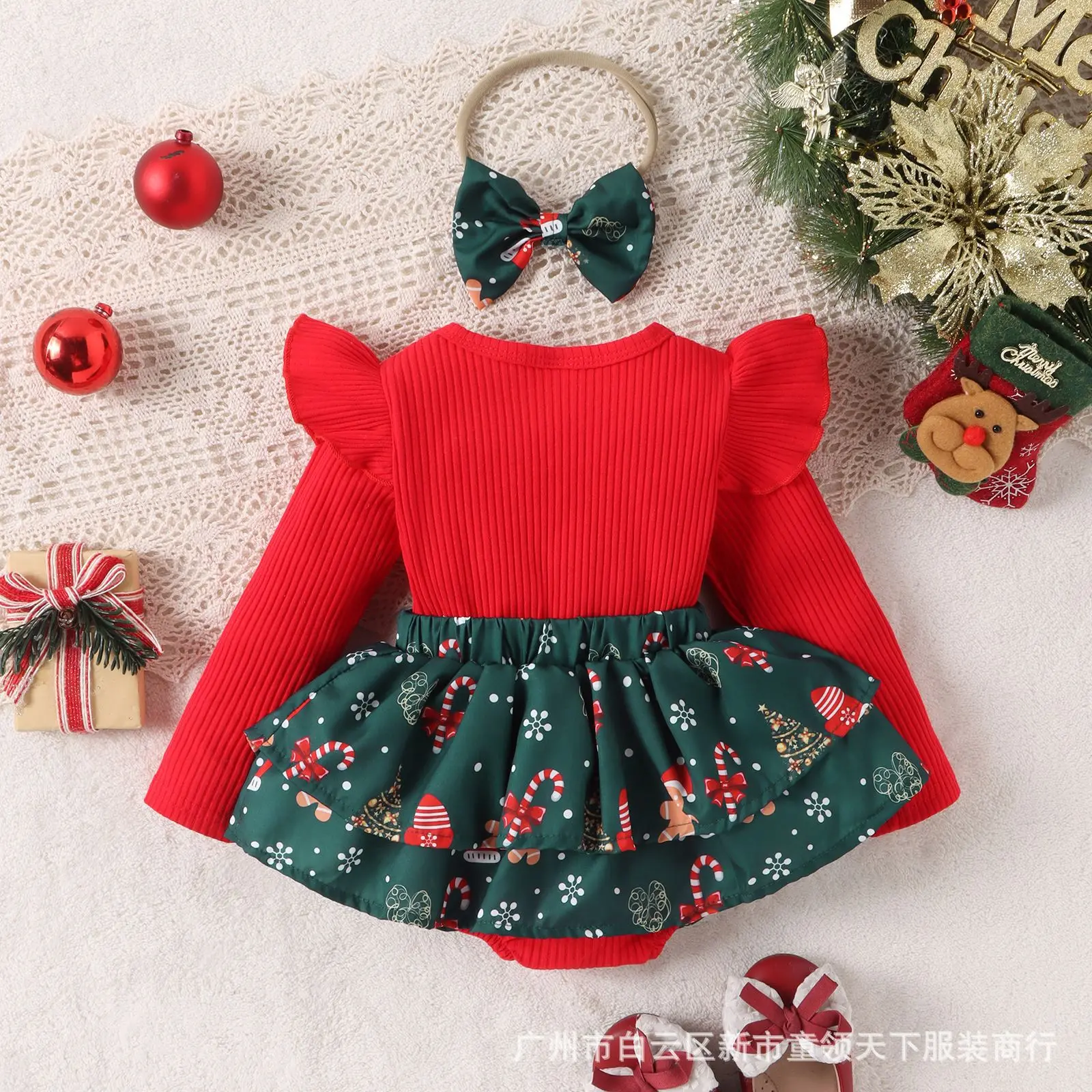 Autumn and Winter New Girls' Christmas Letter Printed Skirt Coat+Headscarf Christmas Set Cute Children's Clothes，W121