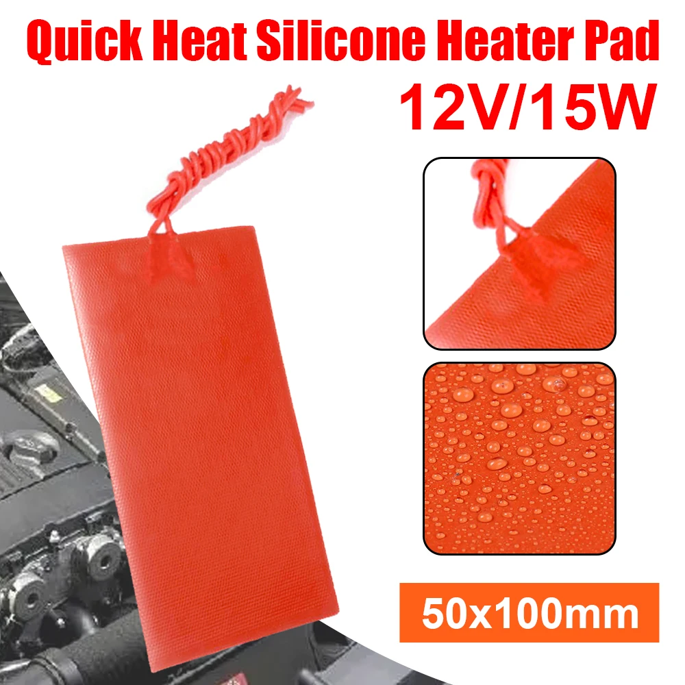 12V 15W Car Fuel Heater Mini Silicone Pad Heater 5x10CM Car Fuel Engine Fuel Tool Heating Pad Heated Waterproof Mat Accessories