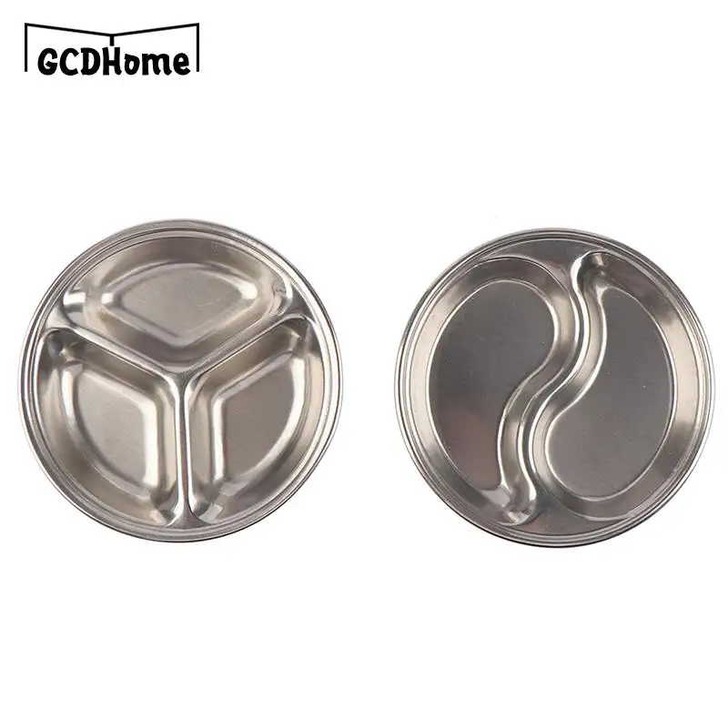 1pc 2grid 3grids Thickened Seasoning Dishes Stainless Steel Sauce Dishes Kitchen Tableware Food Dipping Bowls Snack Plates