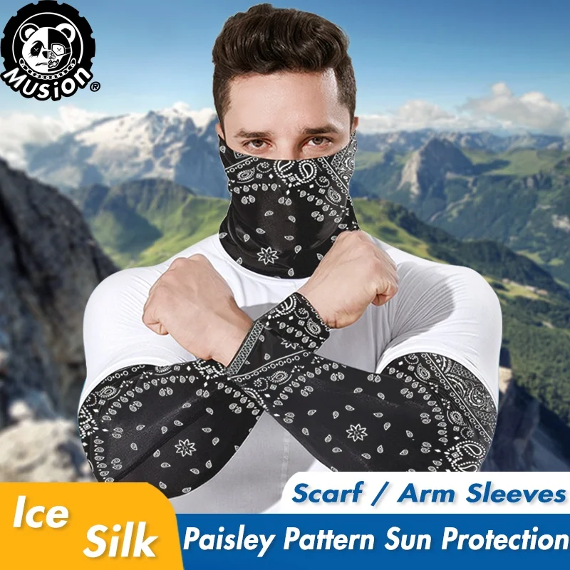 Musion - Face Mask & Arm Sleeves Paisley Print Kit of Sunlight Protection Anti Dust UV Outdoor Sports Equipment