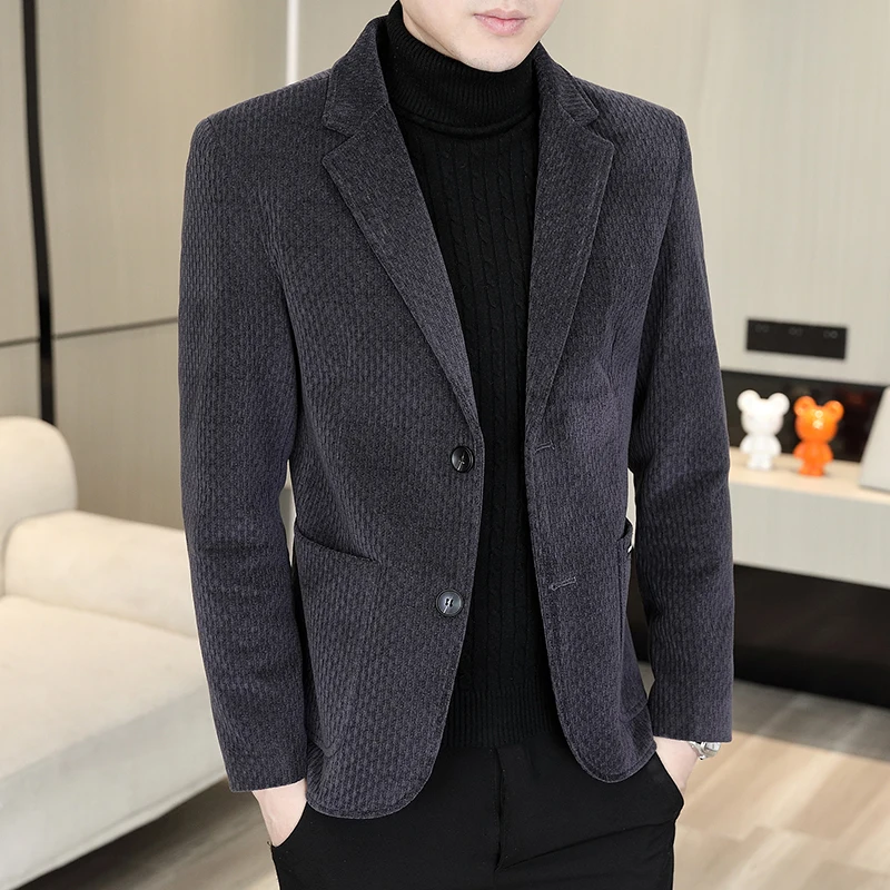 

Fashionable Slim Fit Men's Suit Jacket Korean Style Casual Long Sleeve Shirt Single Piece Large Size Trendy Urban Wear
