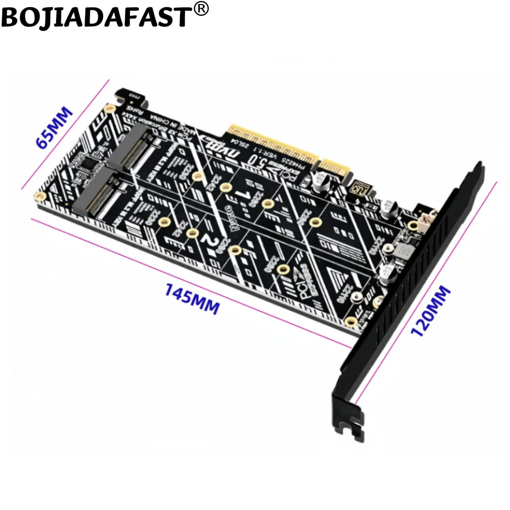 

Адаптер-карта PCI Express X8 PCI-E 5.0 8X на 2*NGFF M.2 M-Key 2280 22110 NVMe SSD с поддержкой разветвления PCIe X8X4X4 для материнских плат
