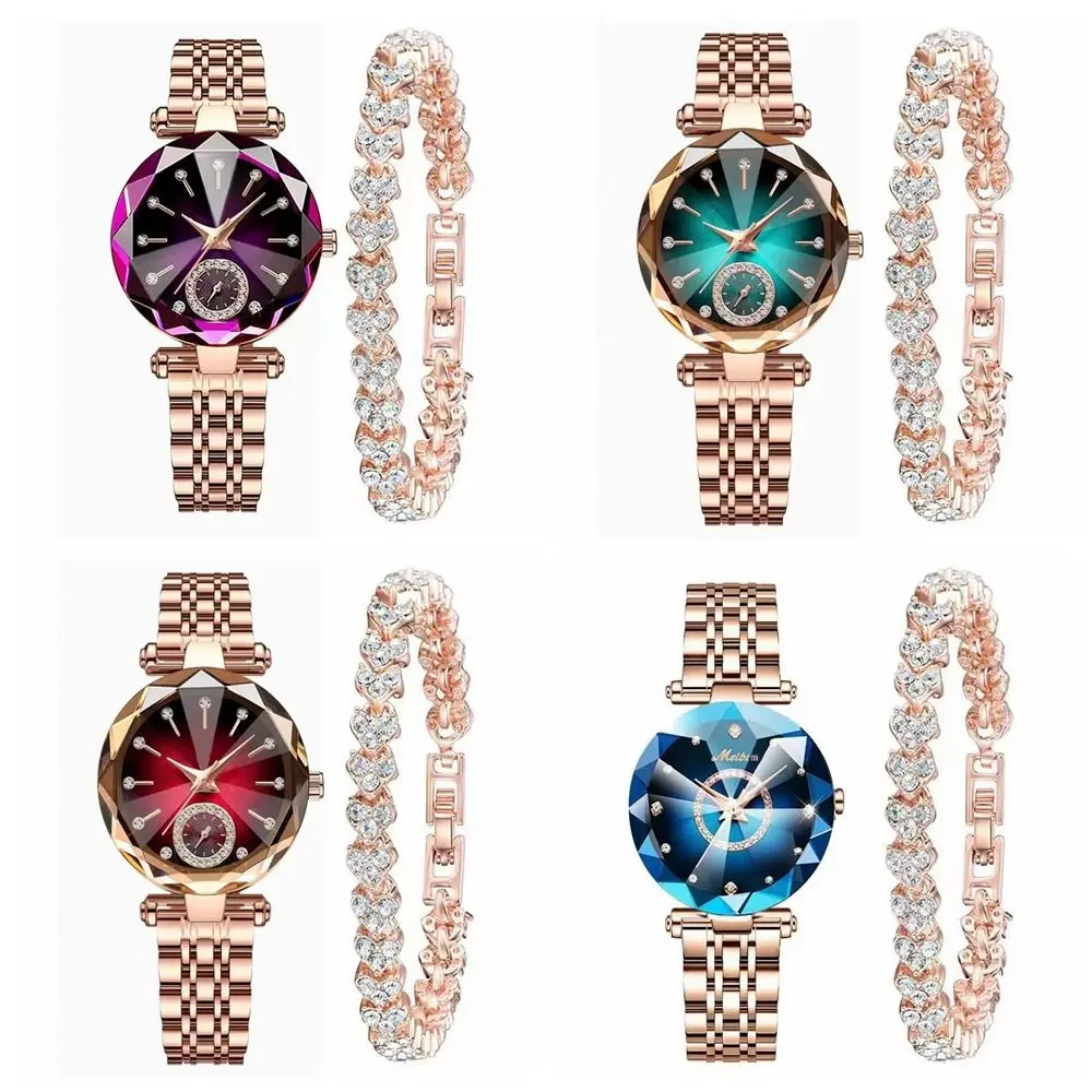 Luxury Women's Wristwatch Elegant Exquisite Watch Bracelet Set Inlaid Diamond Stainless Steel Rhinestone Quartz Watches