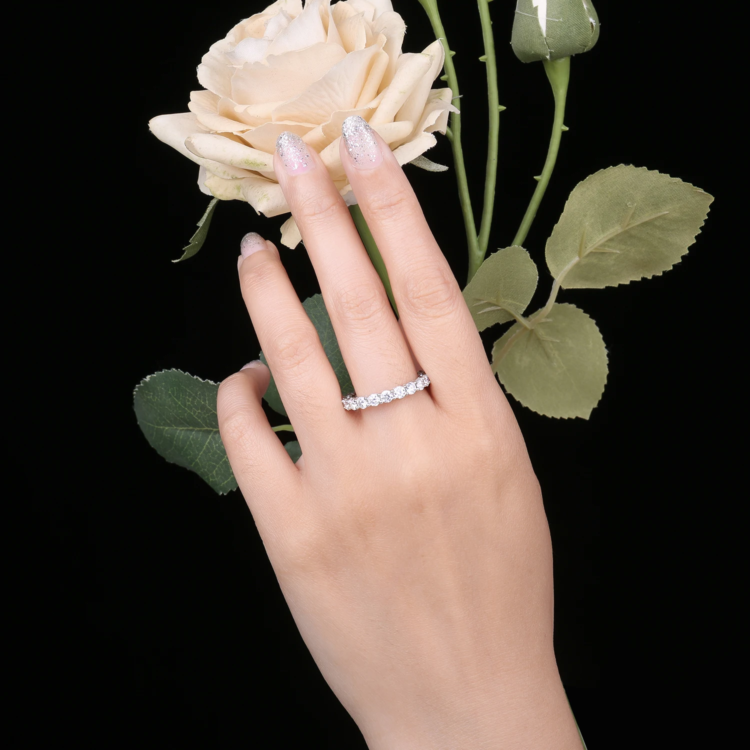 JewelryPalace 5A CZ Eternity Classic 925 Sterling Silver Wedding Engagement Band Ring for Woman Anniversary Gift Fine Jewelry