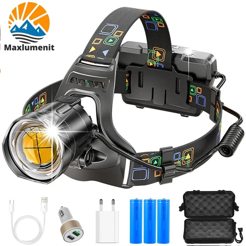 Leistungs starke xhp90/100 LED-Scheinwerfer zoombare USB wiederauf ladbare Hoch leistungs scheinwerfer wasserdichte Leistung 18650 super helle Stirn lampe