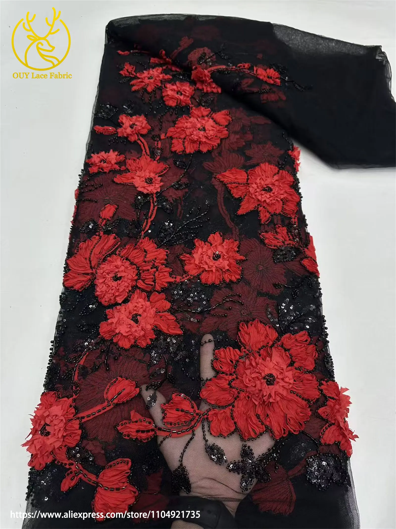 Moda francese 3D fiore paillettes tessuto di pizzo 2025 di alta qualità nigeriano africano in rilievo ricamo tessuto di pizzo abito da donna cucito