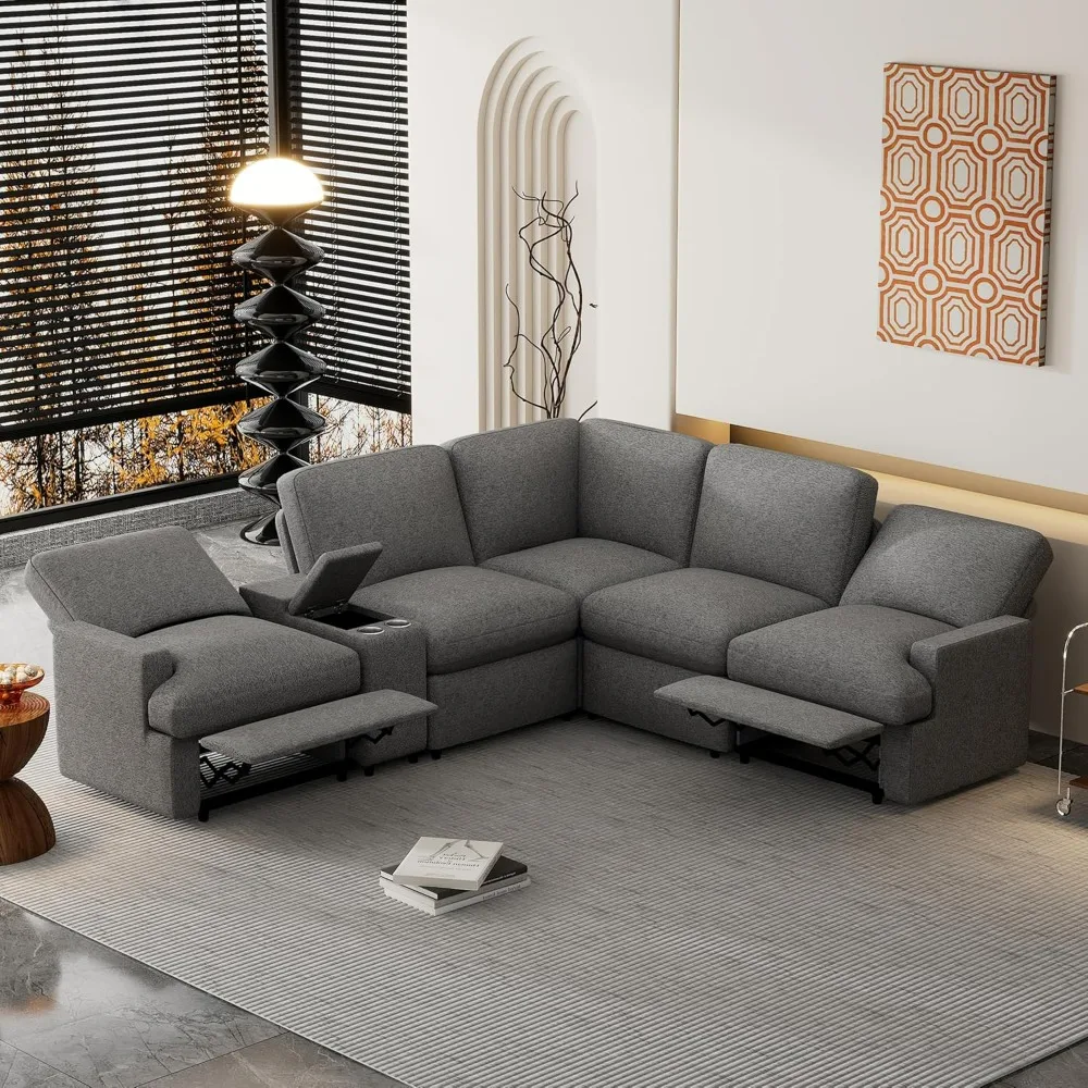 

recliner.Power Recliner Corner Sofa with Storage Box, 104'' Sectional Couches with USB Ports, Cup Holders and Power Socket