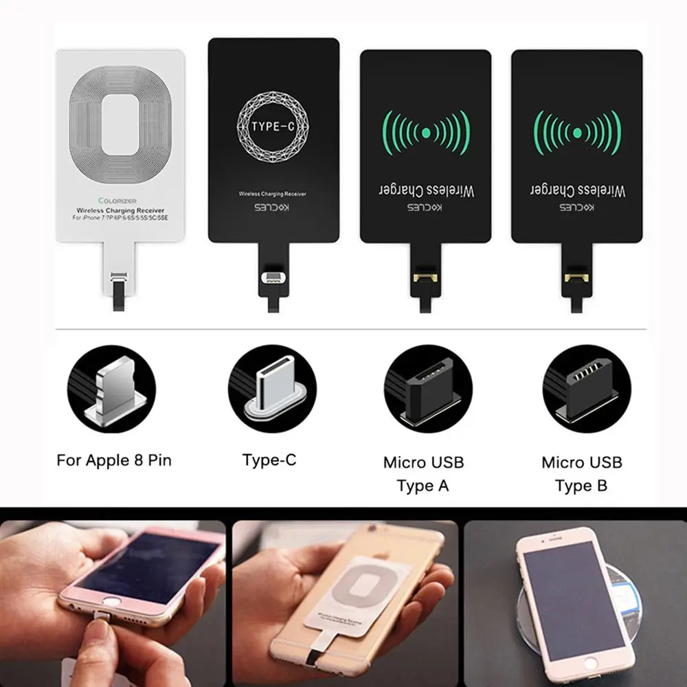 Induction Patch Qi Wireless Charging For Iphone 5 5s Se 6 6s For Android Type-C Charge Coil Adapter Mat Receiver Charger