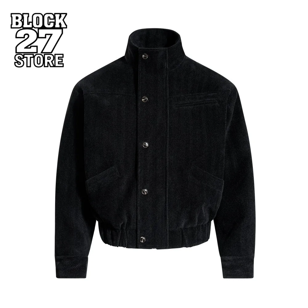 Jackets for Man Streetwear American Workwear Jacket Stand Collar Solid Color Loose Fit Casual High Neck Autumn Winter Fashion