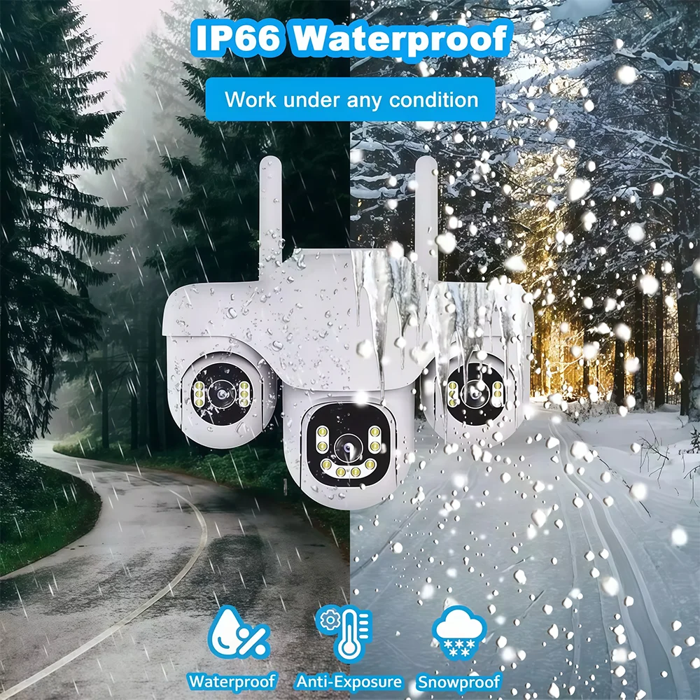 كاميرا واي فاي 15 ميجابكسل، ثلاثة عدسات PTZ، ثلاثة كاميرات IP، تتبع تلقائي بشري، خارجي مقاوم للماء، مراقبة أمنية ذكية CCTV