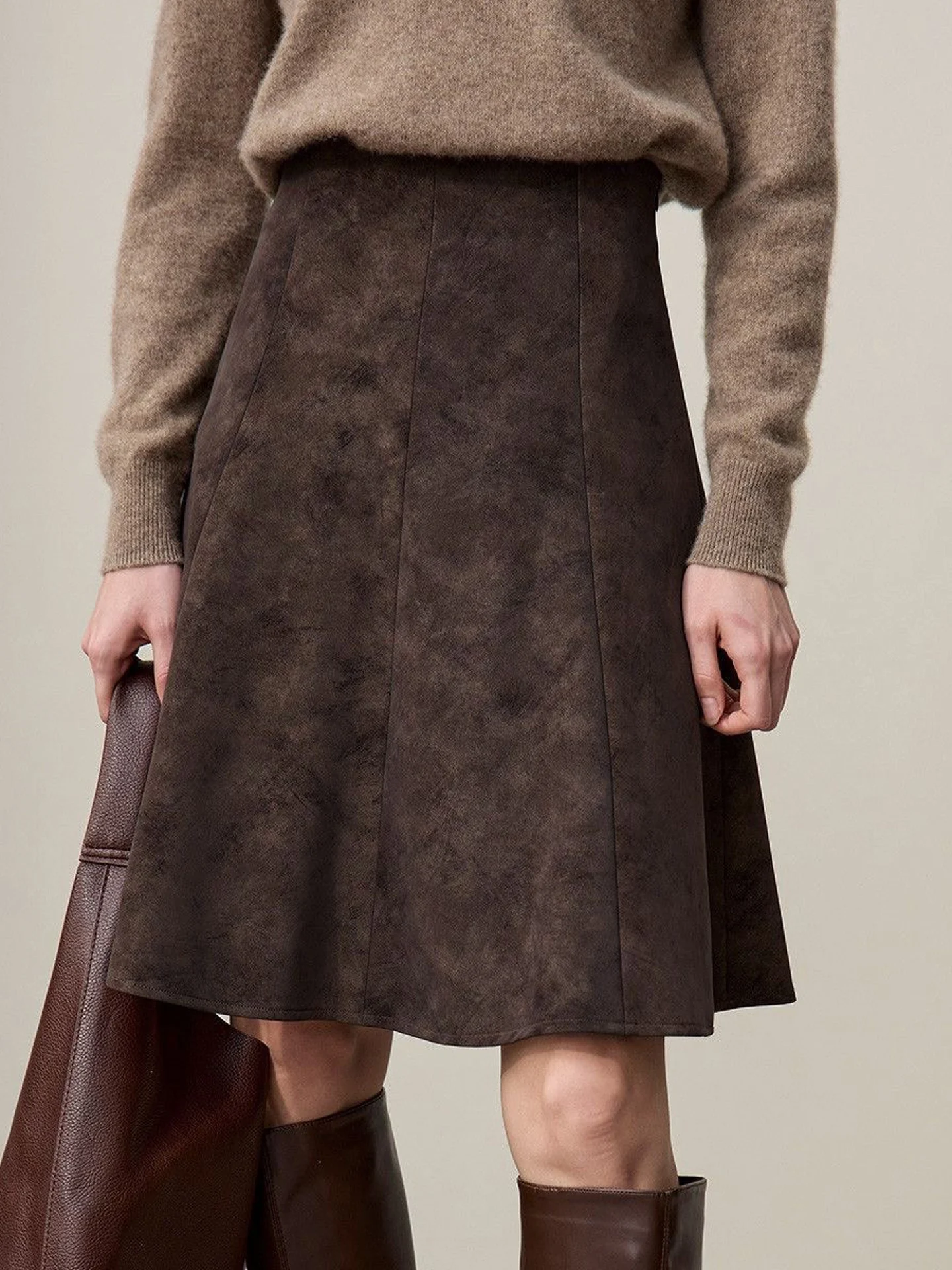 High Waist A-Line Umbrella Skirt Suede Half-length Simple Slimming Fashionable Midi Skirt for Women Autumn New Style Commute