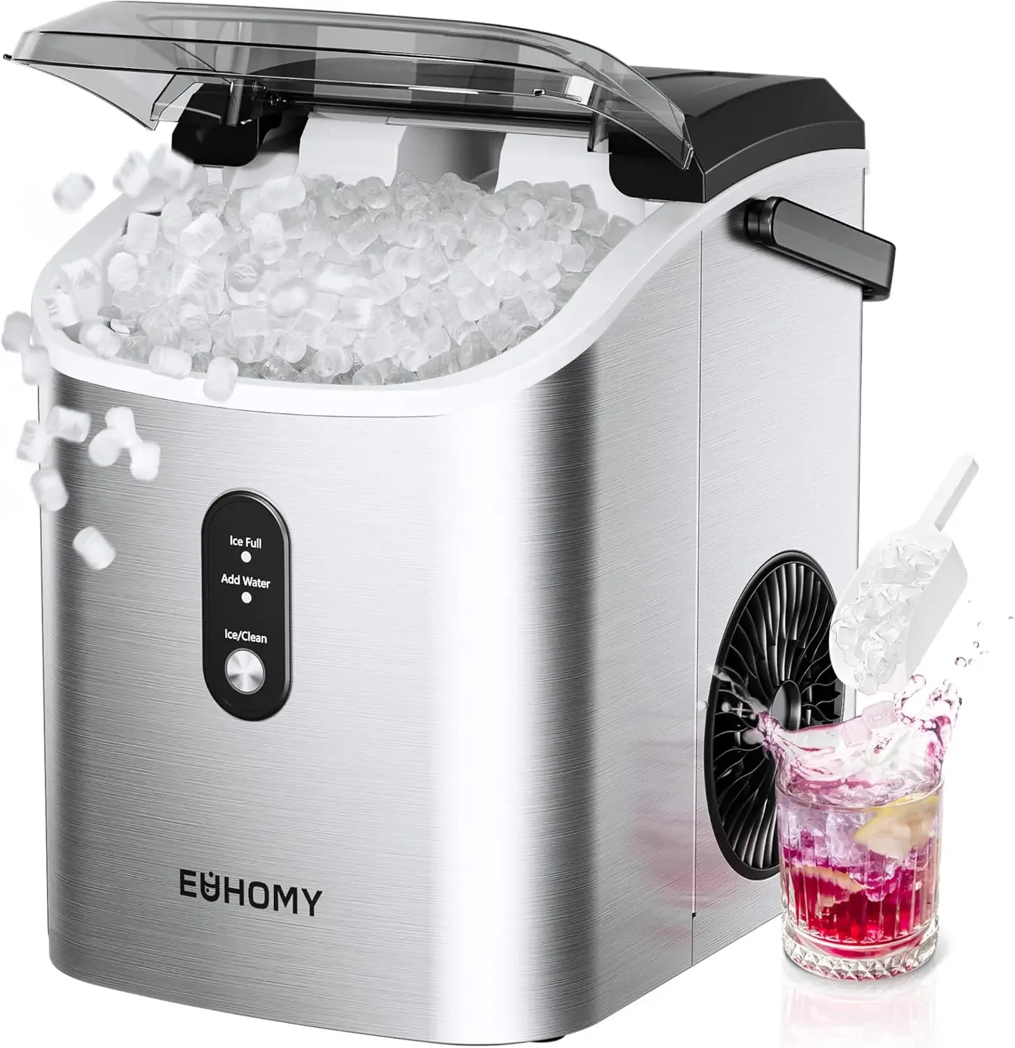 

Nugget Ice Maker Countertop with Handle, Ready in 6 Mins, 34lbs Per Day, Removable Top Cover, Auto-Cleaning, Portable Sonic