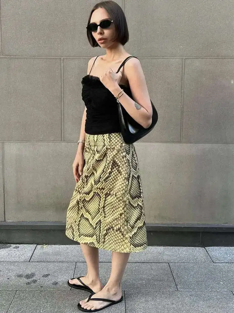 تنورة نسائية من JULISSA MO مطبوعة على شكل ثعبان على شكل حرف a بخصر عالٍ Y2k تنورة غير رسمية للسيدات صيفية ضيقة أنيقة للحفلات والنوادي 2025