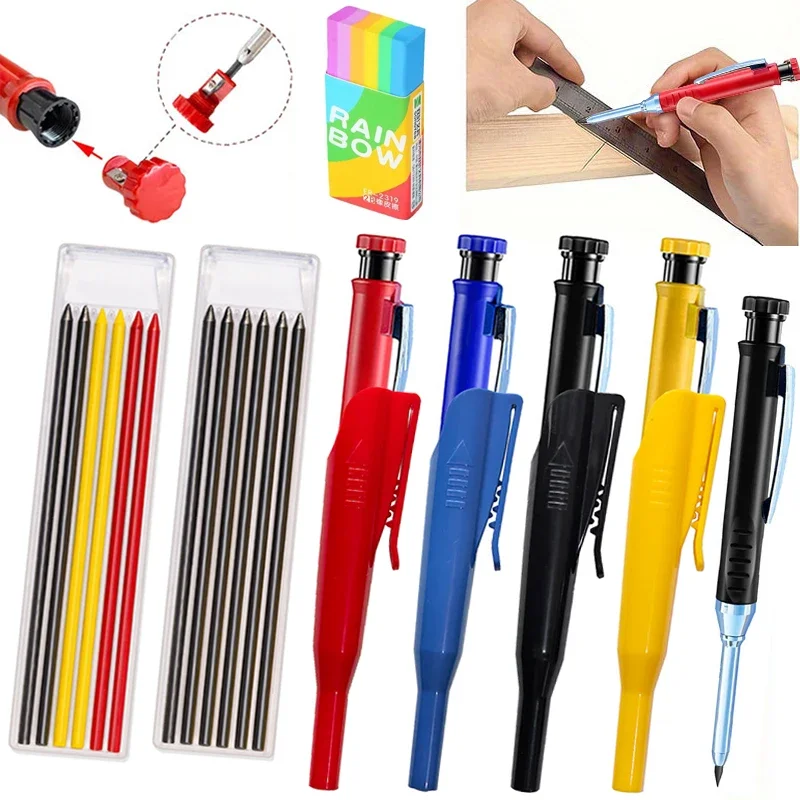 

Solid Carpenter Pencil With Cap 2.8mm Deep Hole Mechanical Pencil Marker Construction Pencil for Woodworking Architect Home Tool