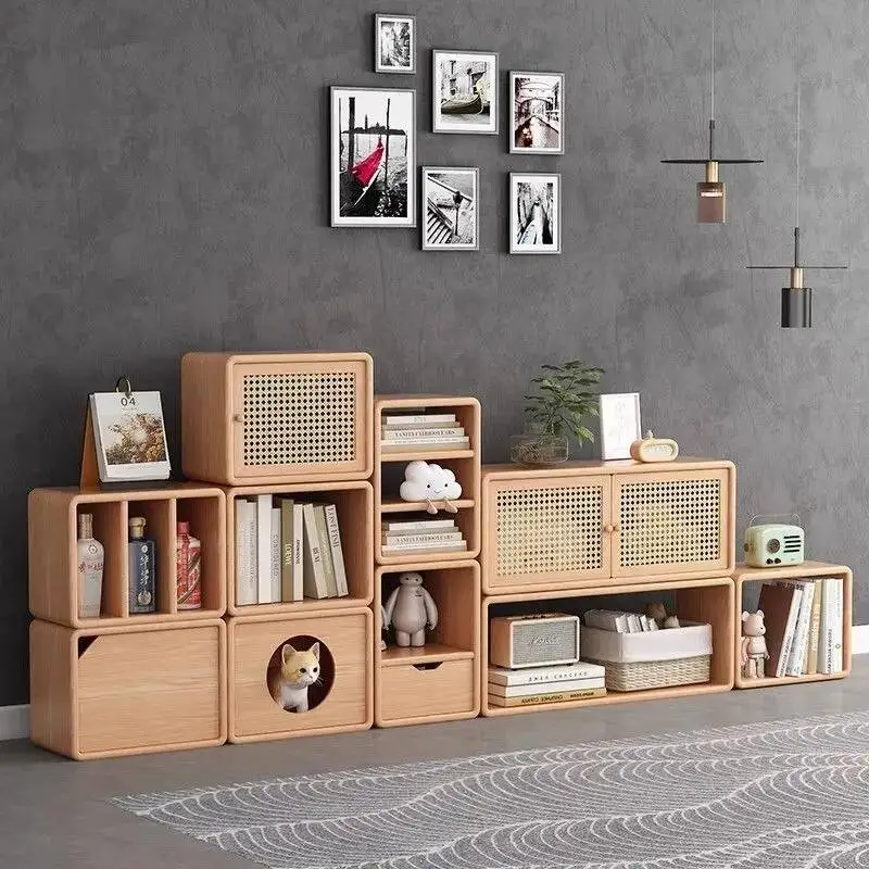 Holz-Wohnzimmerschränke Moderne Aufbewahrungsschränke Organizer Vitrinen Schlafzimmer-Kombinationsregal-Set Ästhetische Möbel