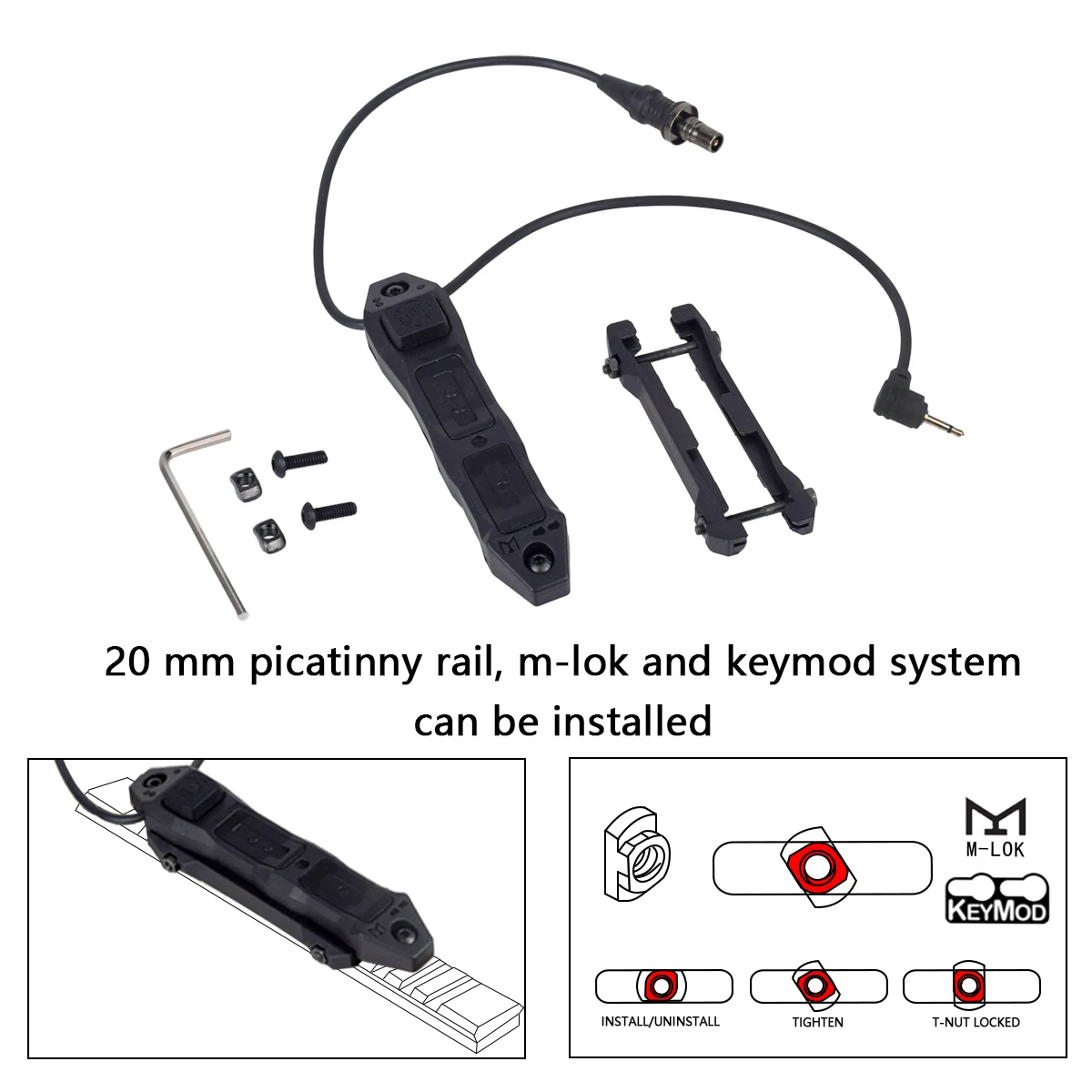 Tactical Mlok Keymod DBAL A2 PEQ 15 NGAL MAWL Flashlight Weapon Scout Light Boost remote dual function switch 2.5mm/SF plug