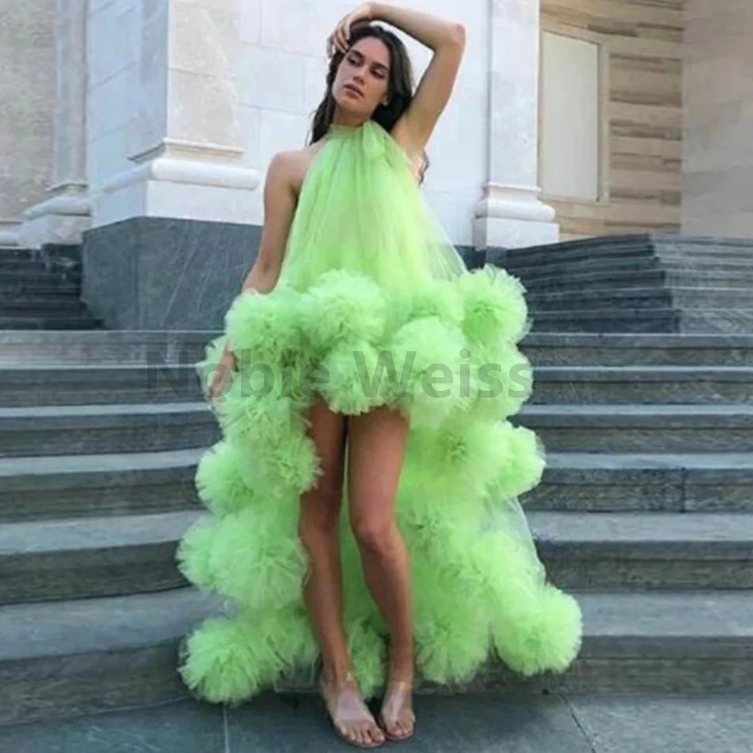 

Платье для выпускного вечера с высоким и низким вырезом, сексуальное тюлевое платье без рукавов с цветами, вечернее платье трапециевидной формы для женщин по индивидуальному заказу