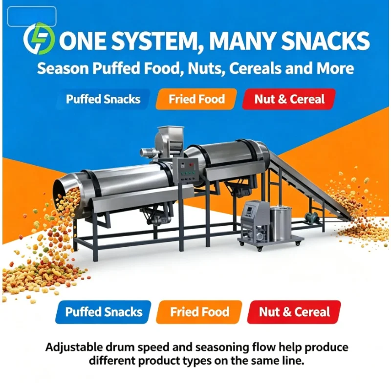Customized Extruded Snacks Food Making Machinery Stainless Steel Food Coating Machine Continuous Rotary Food Flavoring Machine