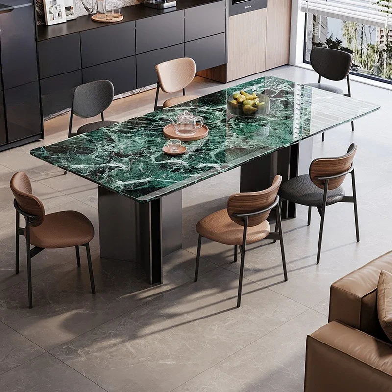 Italian light luxury snow mountain blue natural luxury stone round dining table 1.8 meters marble dining table villa furniture