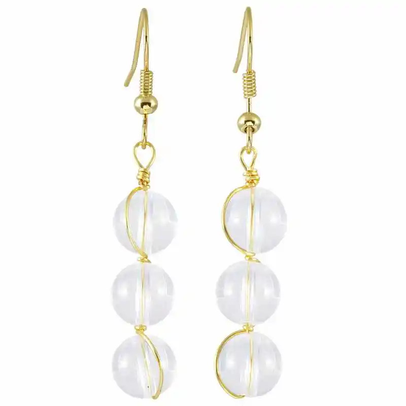 TUMBEELLUWA-pendientes de gancho de gota de piedra de cristal Natural para mujer, joyería elegante, envuelta en alambre de Color dorado, 8mm