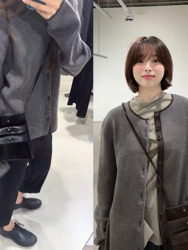 

Sle Knitted Cardigan Loose Fit round Ne Single Button Men Women Thin Stripe Long Sve Outerwear Spring 2025