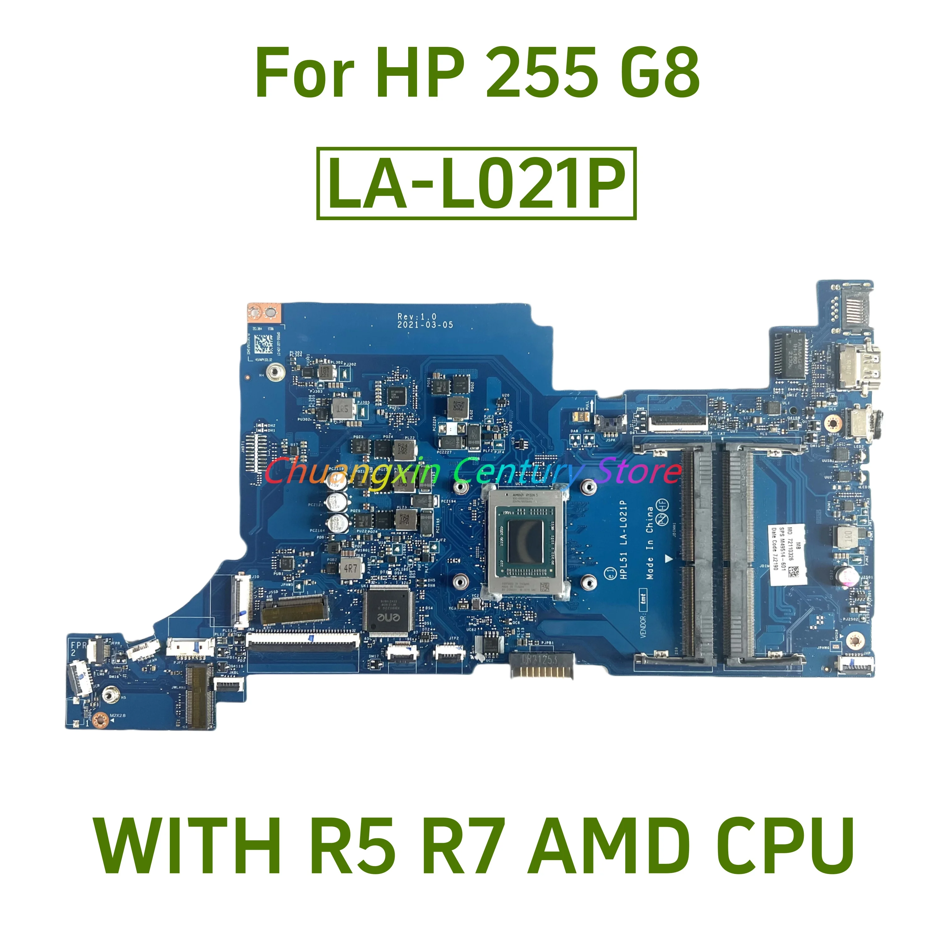 

LA-L021P For HP 255 G8 Laptop Motherboard HPL51 LA-L021P Mainboard with R5 R7 AMD CPU M49514-601 M49514-001 100% Working ﻿