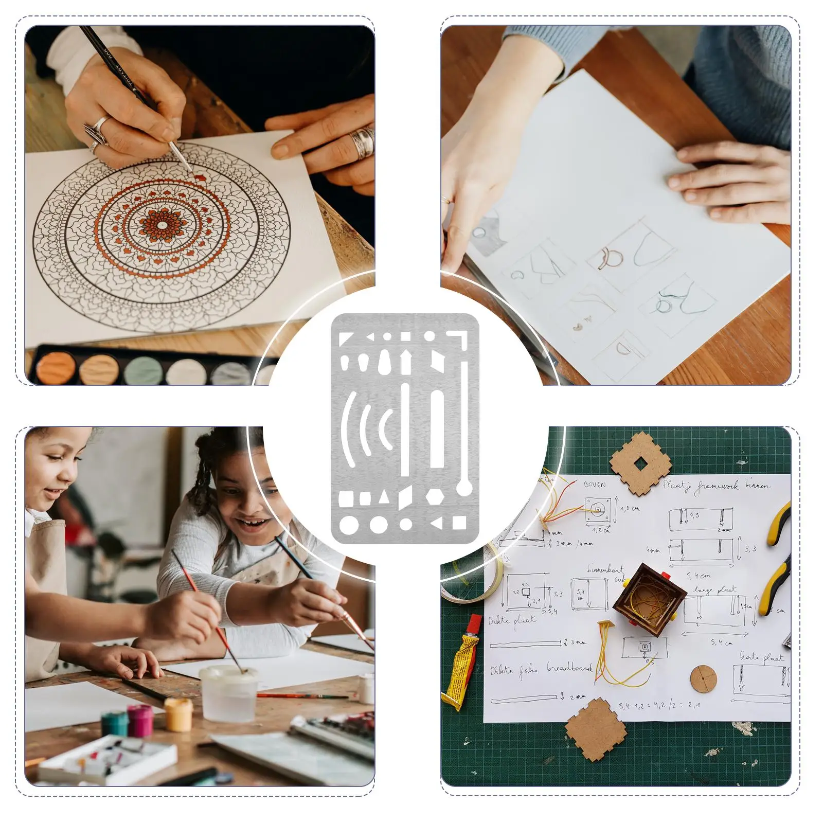 3 Pcs Image Utensils Drawing Drafting Tool Template Applicator Steel Erasing Stencils Metal Cutting Dies Templates