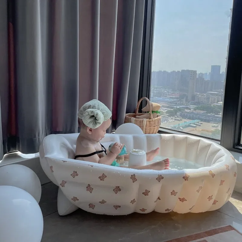 Inflatable Child's Bathtub Ins Style Inflatable Shower Basin Thickened Round Home Collapsible Petal Pool Baby Bathing Pool Tub