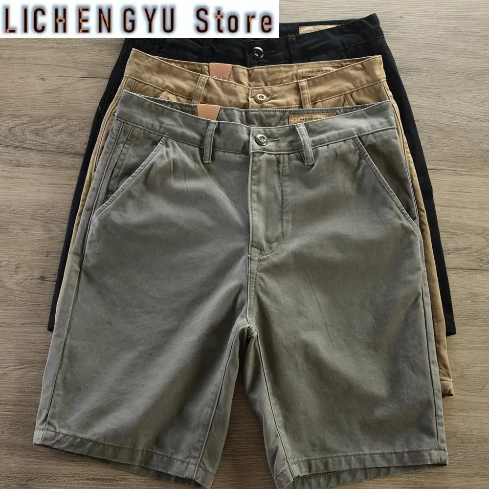 Summer New American Retro Woven Twill Cargo Shorts Men's 100% Cotton Washed Heavyweight Casual Straight Five-point Pants