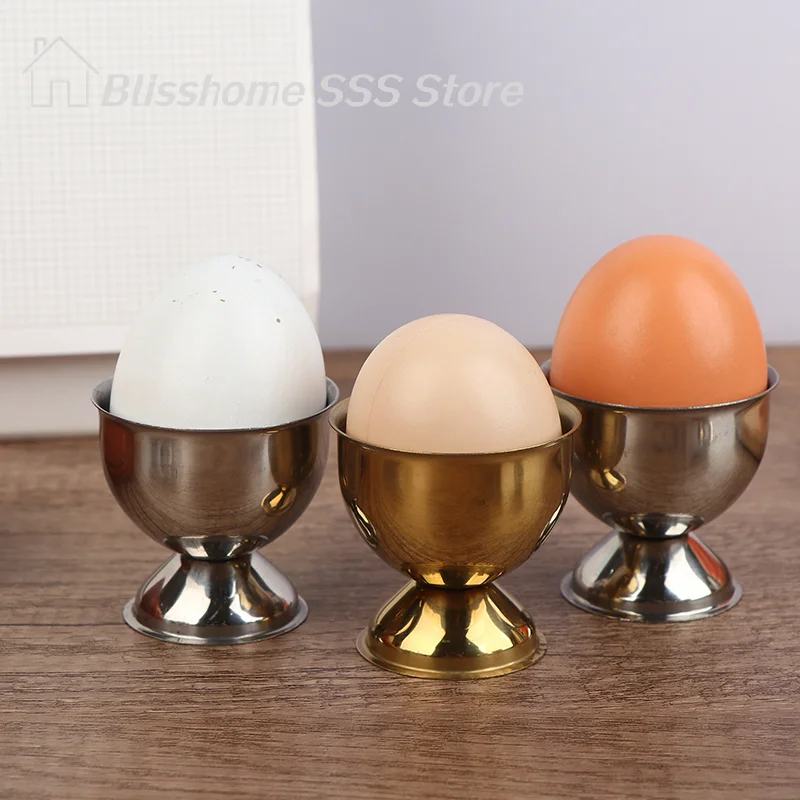 【S】High-Quality 4Pcs Egg Cups Set Handy Stainless Steel Boiled Egg Cups Stand Rack Eggs Holder Egg Holder Kitchen Breakfast