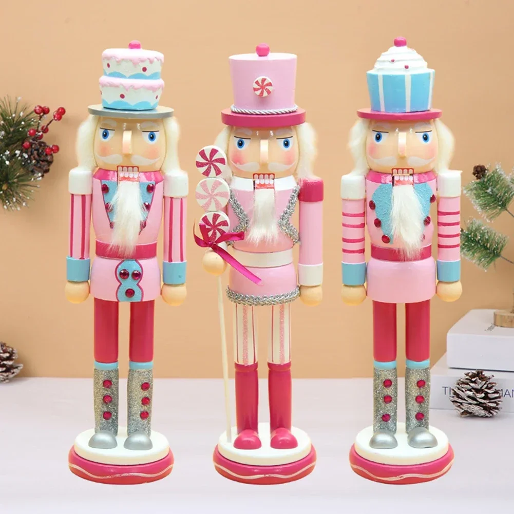 3Pcs Candy Series Nutcracker Puppet Christmas Tree Pendant Wooden Handicraft Home Desktop Ornament New Year Decoration