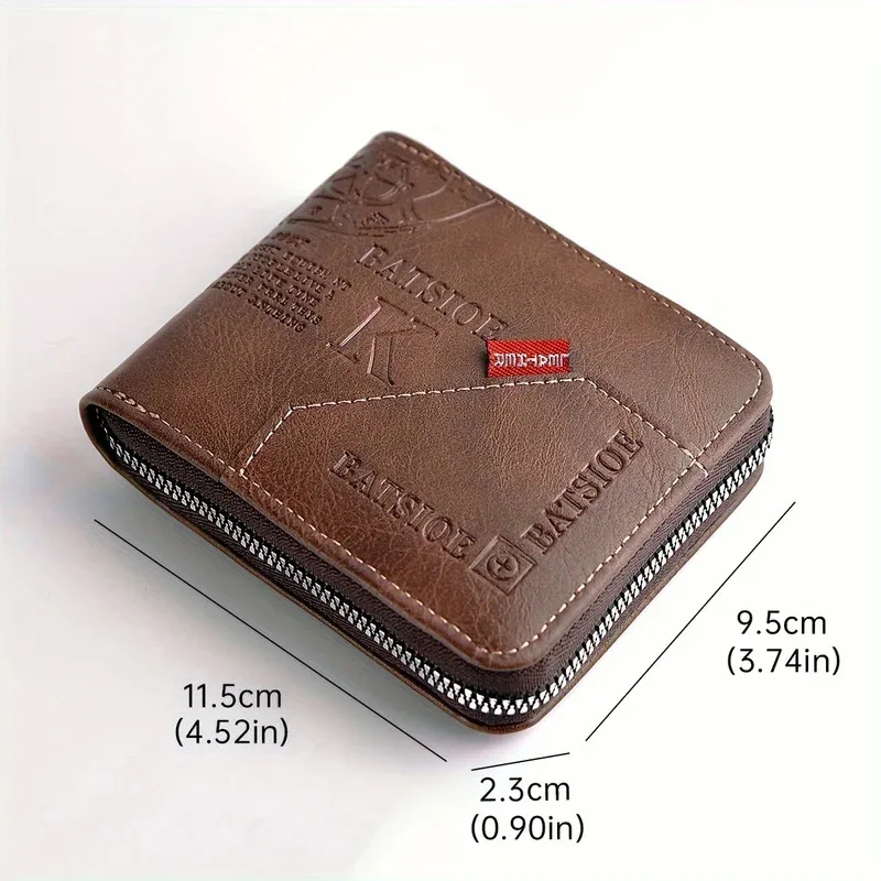 Trendy Splicing Fashion PU Retro Wax Oil Leather Short Style Men's Wallet Coin Short Style Men's Card Clip Wallet view 2