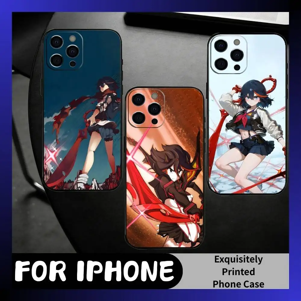 

Anime KLKill R-Ryuuko Phone Case For iPhone17,16,15,14,13,12 Plus,Max Soft Silicone Black Cover