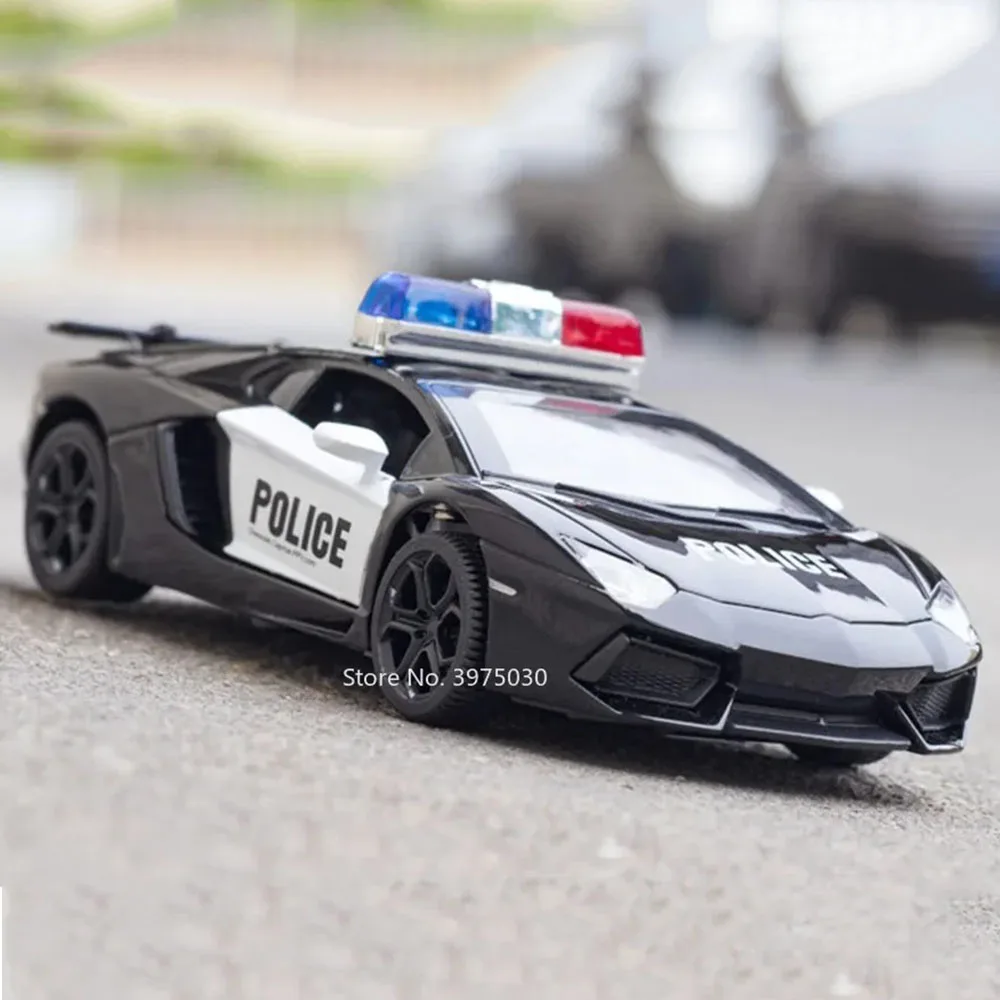 1:32 Alloy LP740 Police Cars Model Diecast Toys 3 Doors Opened Vehicle Wheel Pull Back Rubber Tires Toy Car Boy Decoration Gifts