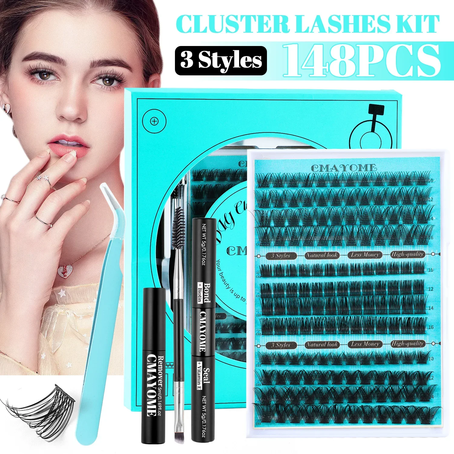 Hot-selling False Eyelash Kit, Single Cluster of Hot Melt Hair 148 Clusters of Thick Eyelashes Three Mixed Wholesale