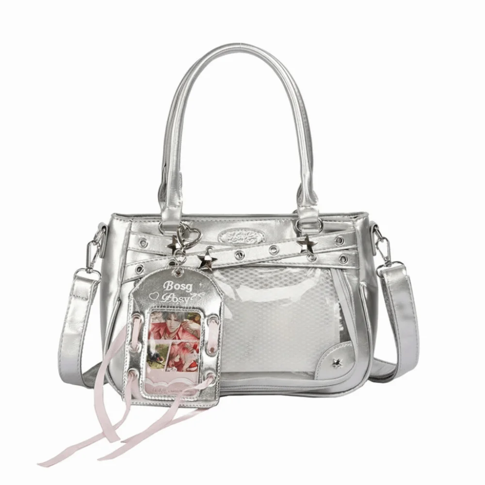 

Portable Nylon Star Itabag Y2K Pin Badge Display Ulzzang Ita Bag Solid Color Harajuku PVC Transparent Shoulder Bag Men