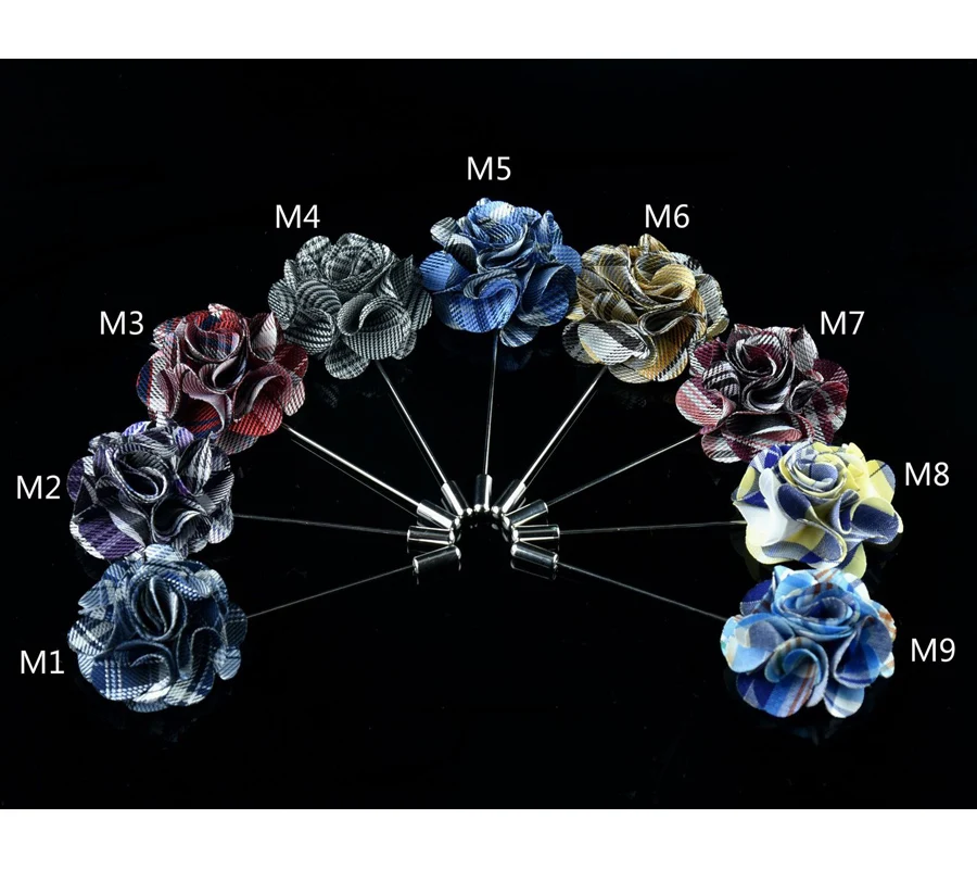 24 PCS/lot , High Quality Plaid Fabric Flower Mens Lapel Pin, Boutonniere, Wedding Brooches