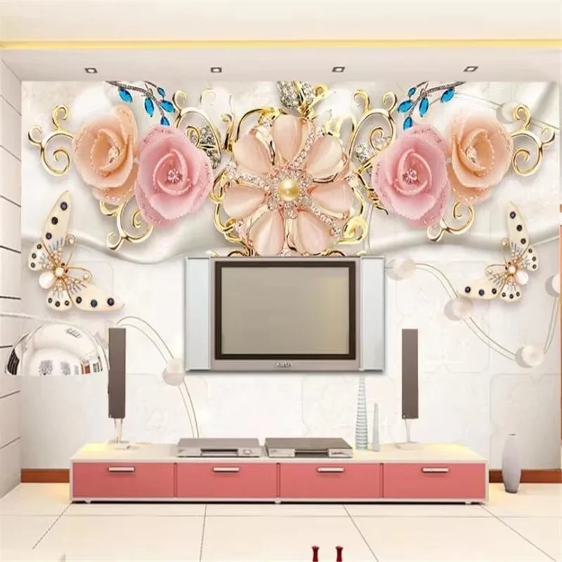 

Обои на заказ, 3d фреска, высококачественные ювелирные изделия, шелковые водяные знаки, цветы, роскошный фон для гостиной, стена, белый бриллиант, цветок Обои