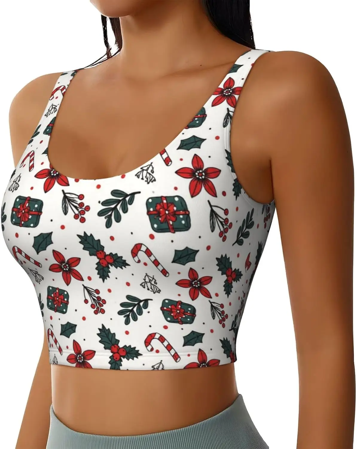 Christmas Santa Claus Navy Women'S Sports Bra, Racerback Workout Bra With Removable Pads, Soft Stretch Yoga Bra
