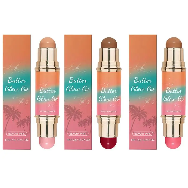 Multi-use Makeup Cream Blush Stick Double ended Silky Velvet Matte Smooth Blusher Cream Contour Shades Highlighter Bronzer stick
