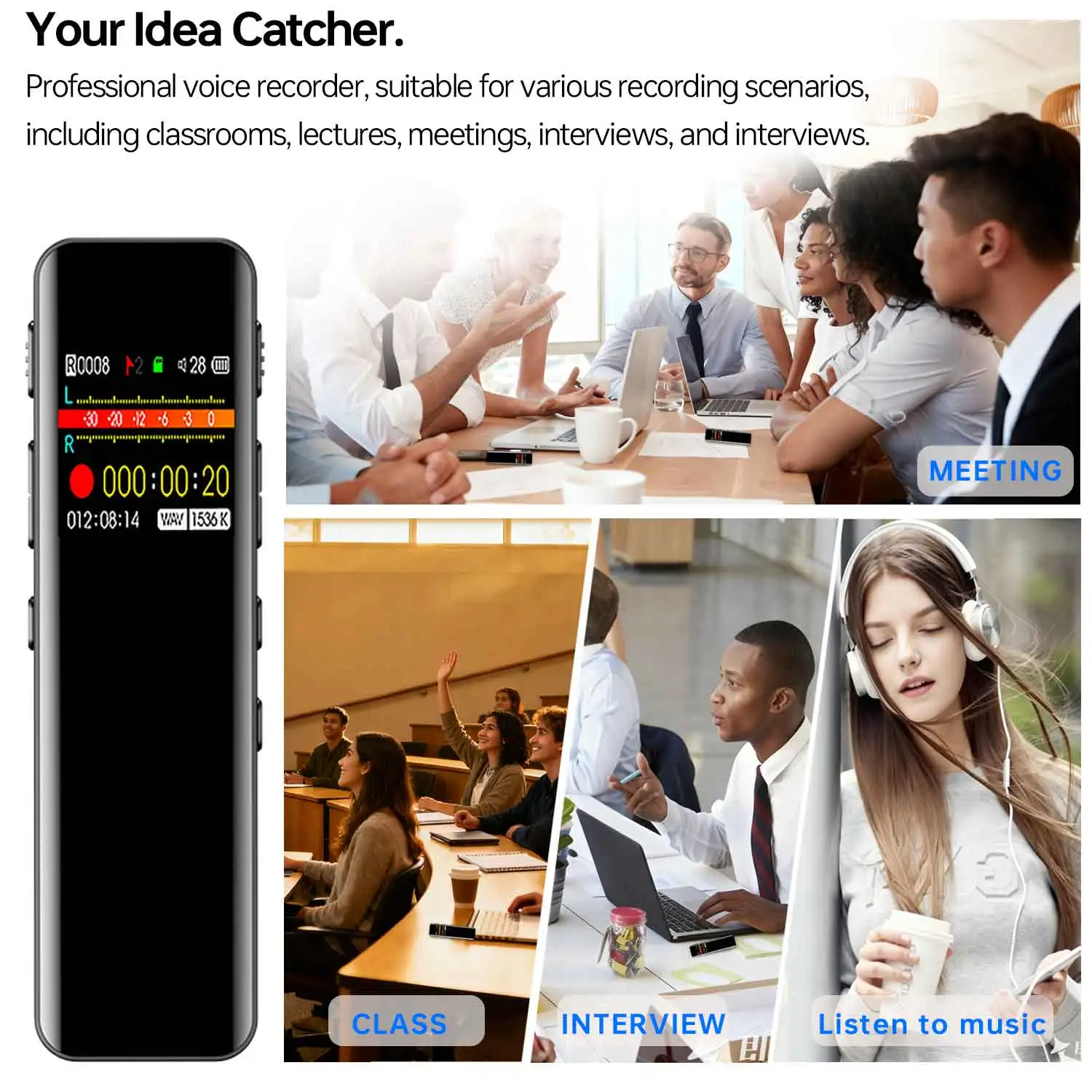 

Professional HD Voice Recorder Portable Pocket-Sized Dictaphone for Students, Business Meetings, High-Fidelity Sound Recording