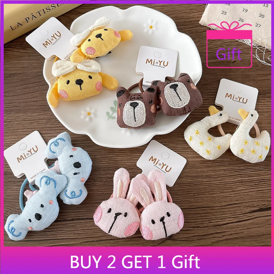 Cute cartoon three-dimensional cotton-filled embroidery bunny hair rope girl tie hair rubber band children duckling hair band